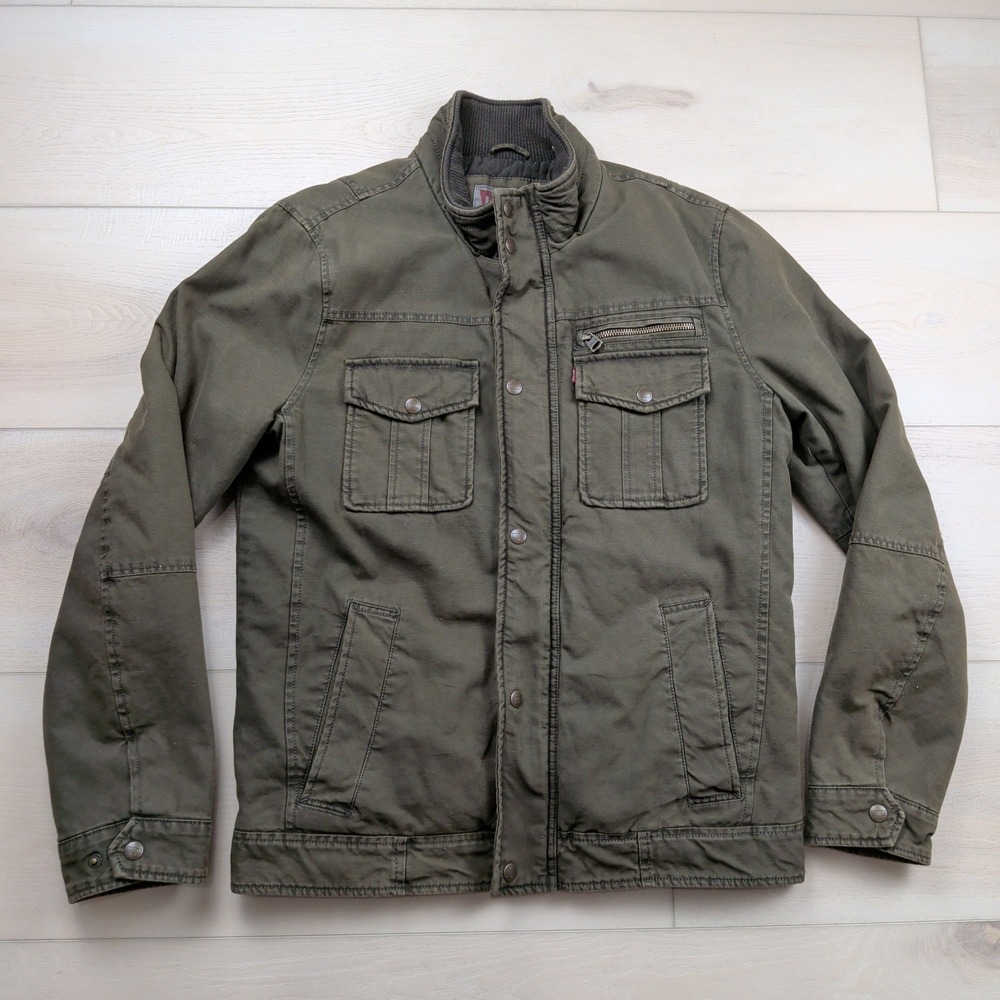 Levis Mens Olive Green Quilted Lined Military Field Jacket Small RN54163
